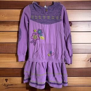 Naartjie Girls Dress Sz 8 Hooded Purple Sweater Long Tunic Sweatshirt Flowers‎